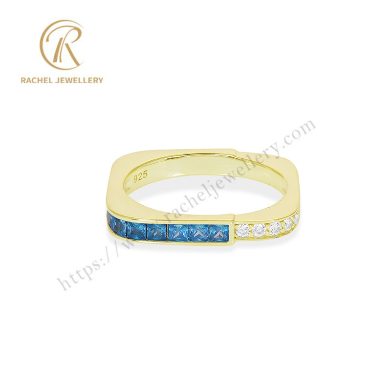 Factory Wholesale Blue Zircon Simple Circle Sterling Silver Ring