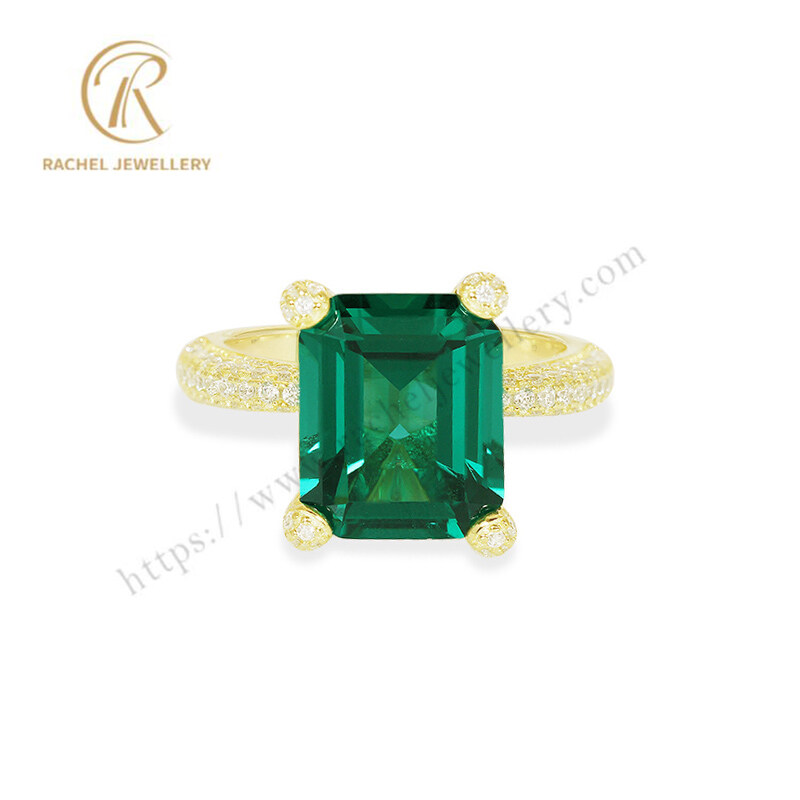Emerald White CZ Yellow Gold Plated 925 Silver Ring for Women