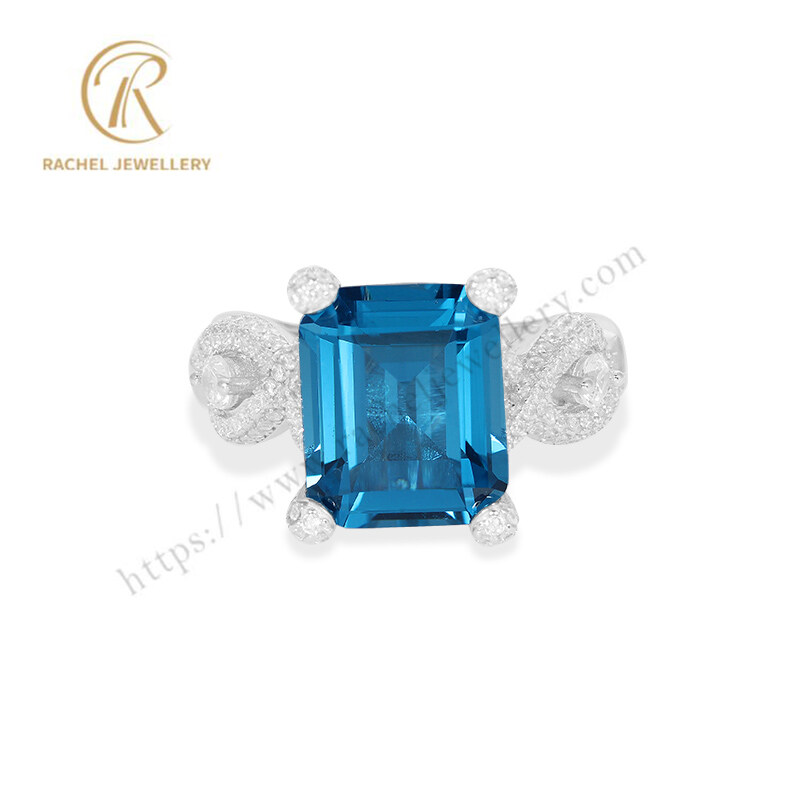 Light Blue Color Baguette Cut White Zircon Jewellery 925 Ring