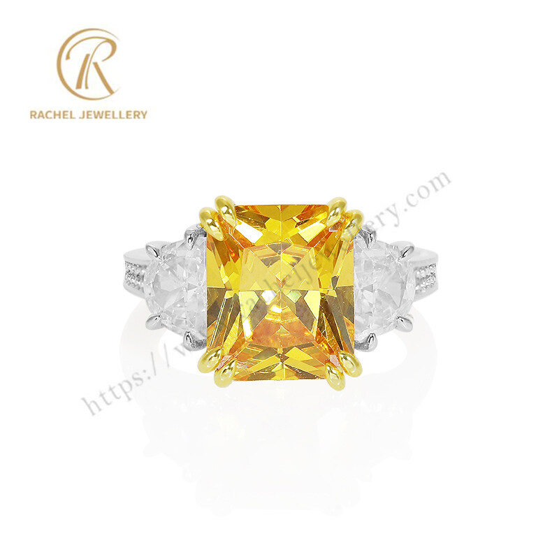 Yellow Gold Zircon Small White CZ Luxury Silver Sterling Ring