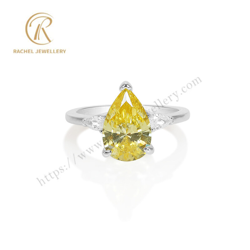 Pear Yellow Zircon Simple High level Sterling 925 Silver Ring