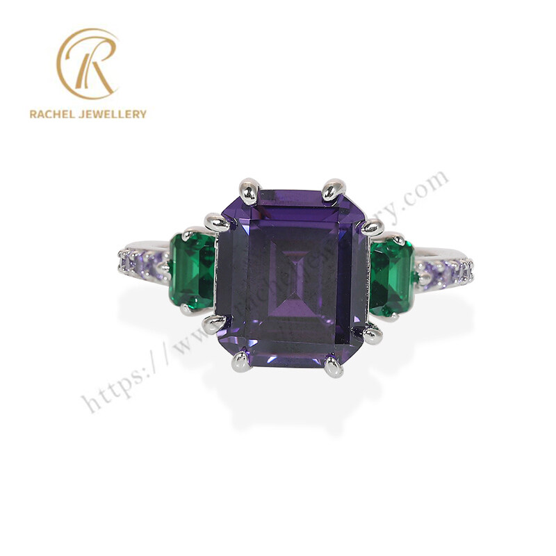 Violet Green CZ Special High Level Custom Jewellery Silver Ring