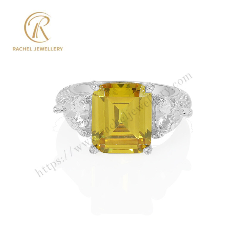 Large Yellow Gold CZ Wholesale Silver 925 Ring for Party