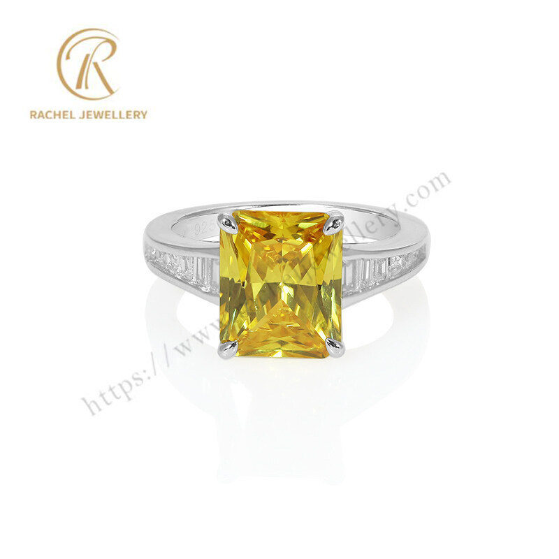Rectangular Yellow Gold Zircon Silver Jewellery 925 Ring