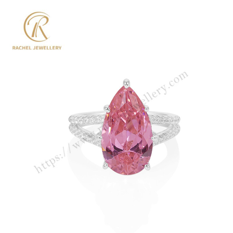 Big Pear Pink CZ Luxury Fashion Jewelry Silver Ring