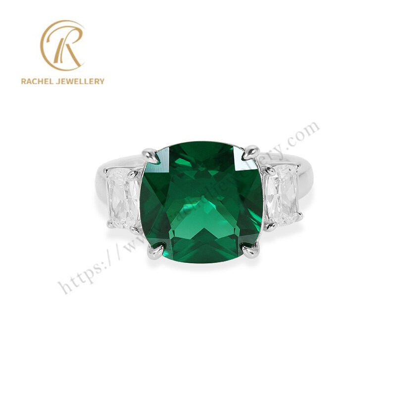 Cushion Emerald AAA White Zircon OEM Silver Jewellery Factory 925 Ring