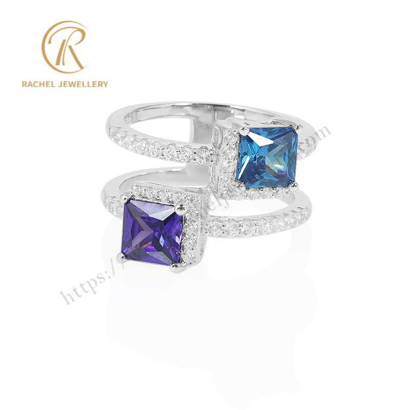 925 Silver Ring in Rhodium Plated with Violet Blue Zircon Fashion Jewellery Factory