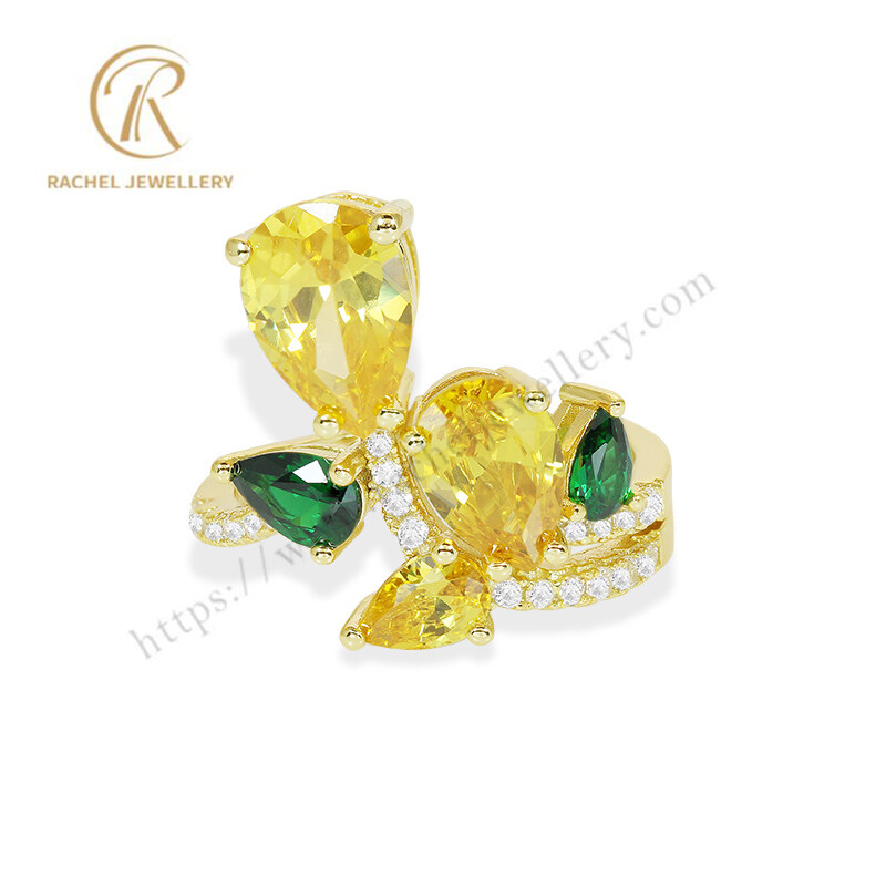Yellow Emerald Flower Fashion 925 Sterling Jewellery Open Ring
