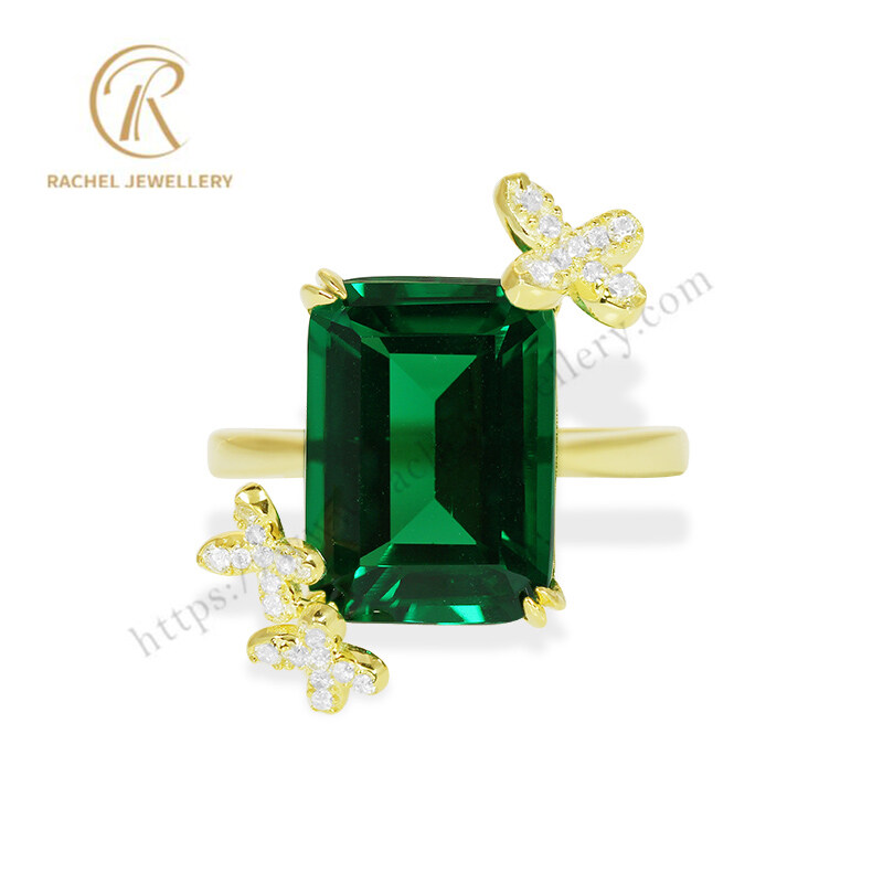 Emerald Color White Zircon Trendy Shine 925 Silver Ring for Wholesale
