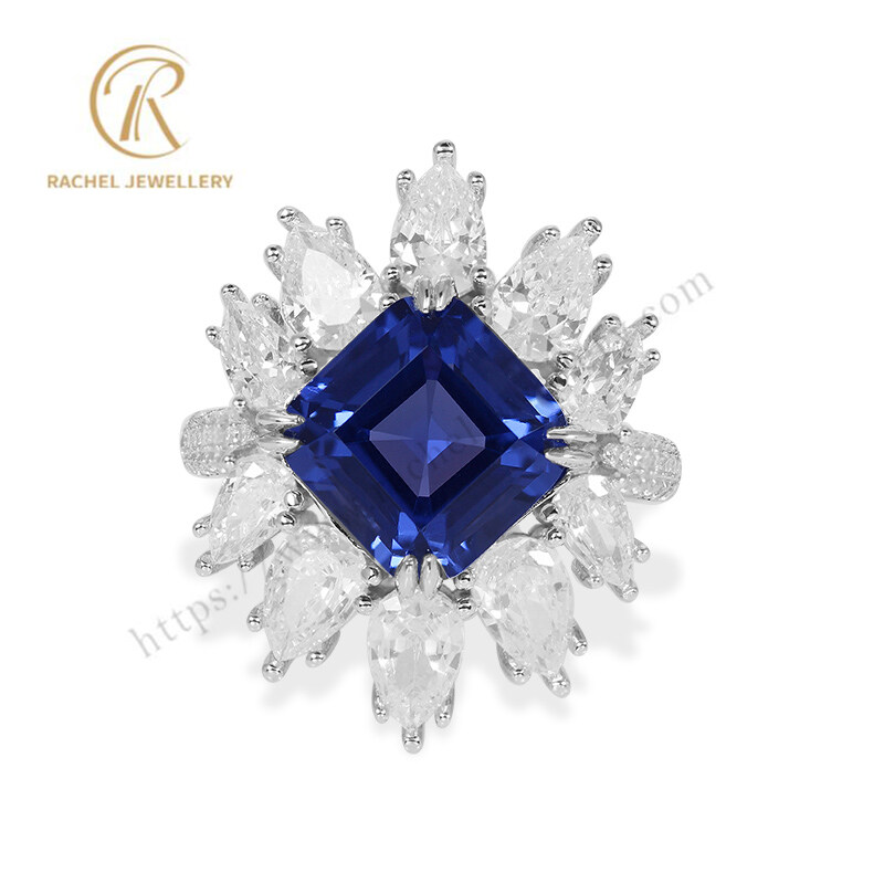 Dark Blue White CZ Dazzling Custom Jewellery Factory 925 Ring