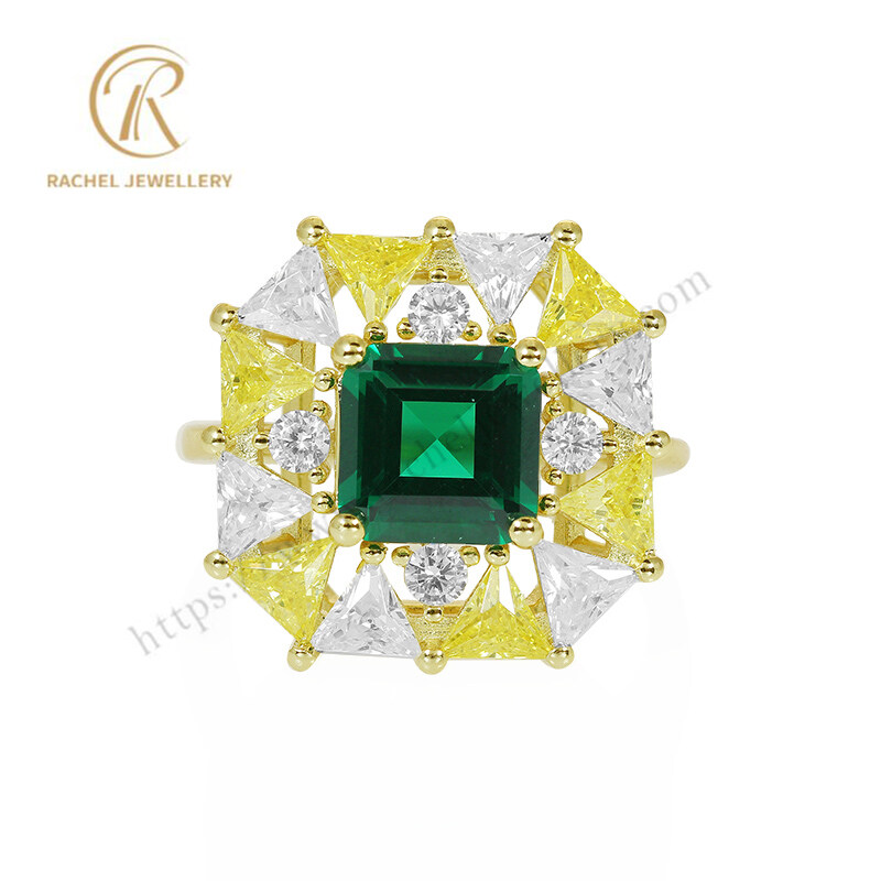 Green Yellow White CZ Sparkle 925 Silver Jewellery Ring for Women