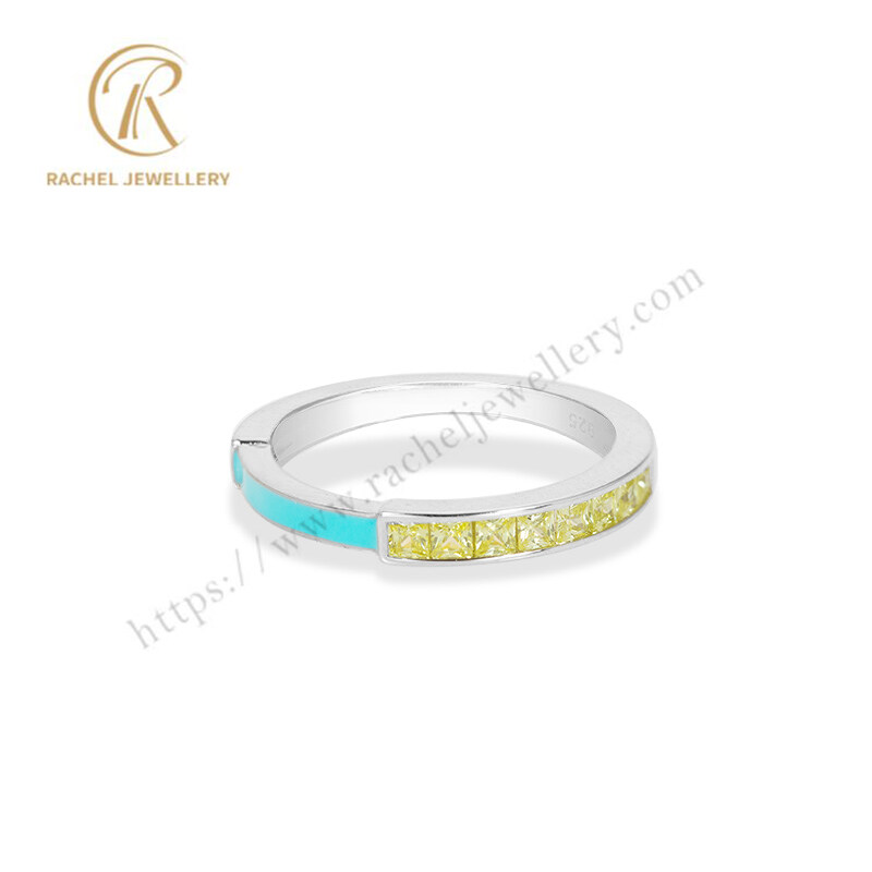 Wholesale Jewellery Yellow CZ Green Enamel Sterling Silver Ring