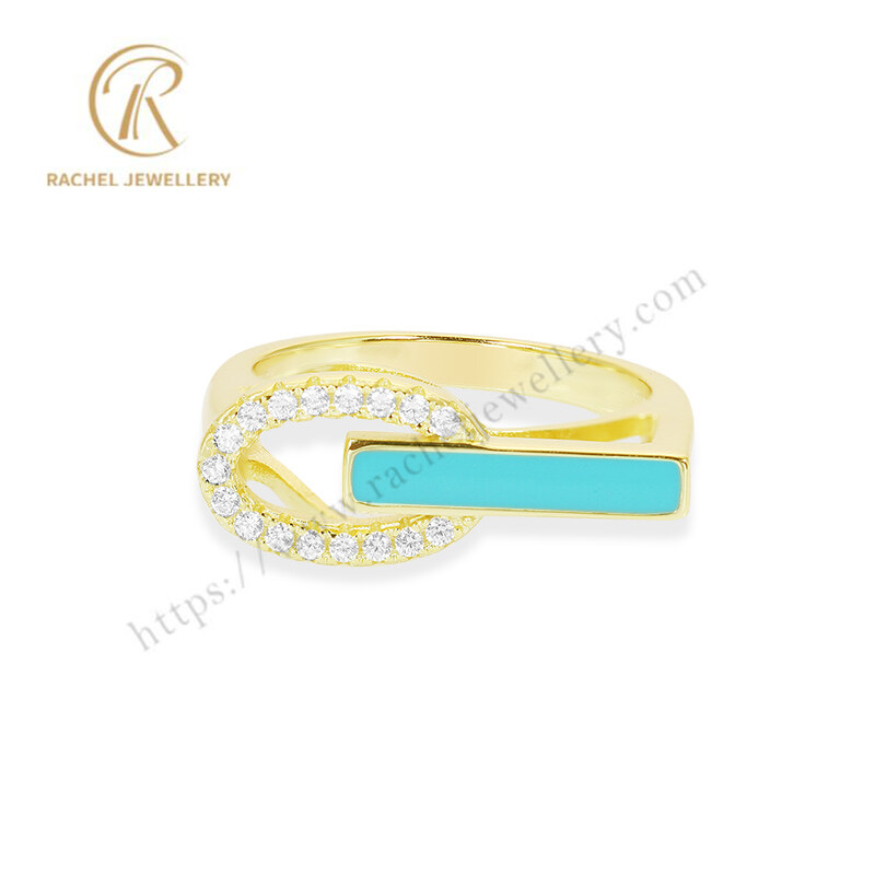 Simple White CZ Custom Enamel Color Wholesale 925 Ring for Summer