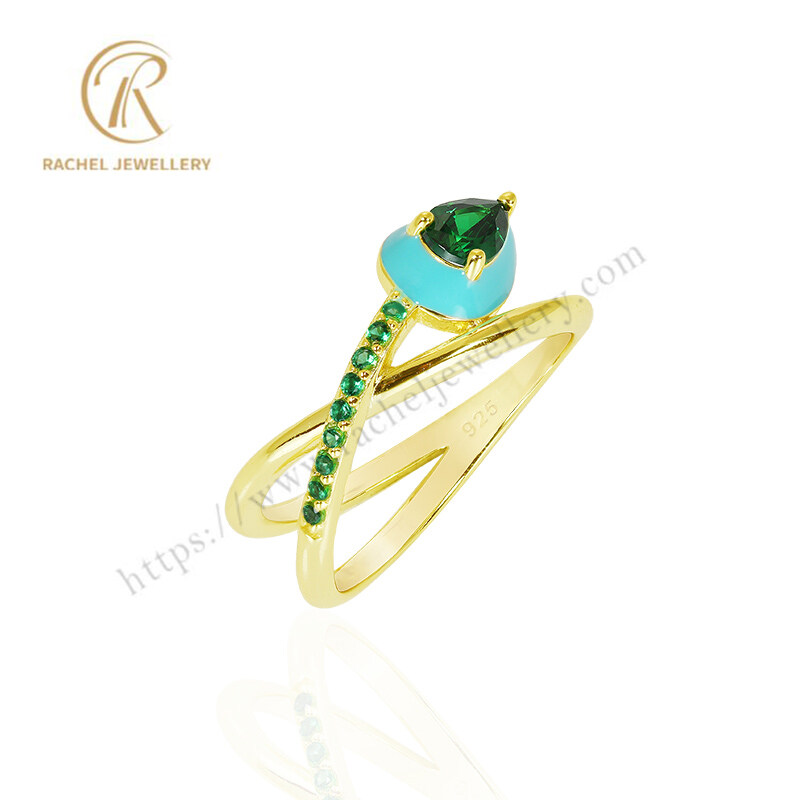 Green Pear Zircon Green Enamel Trendy Jewellery Silver 925 Ring