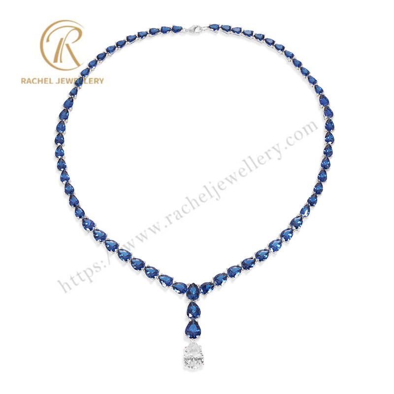 High End Jewellery Solid 925 Sterling Silver Necklace Sapphire CZ Gemstone Charm Necklace For Women Jewelry