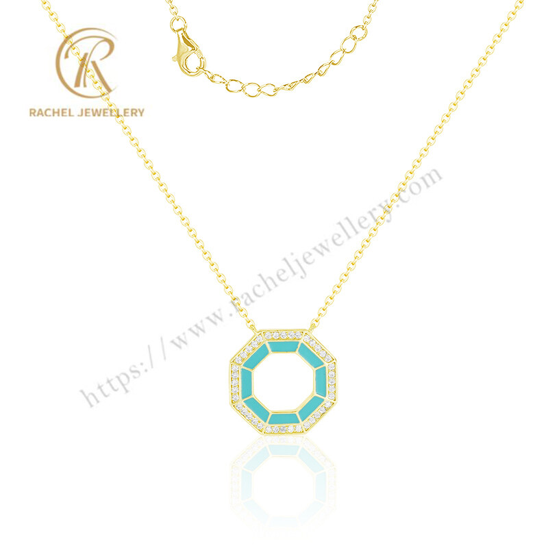 Fashionable Jewellery S925 Silver Necklace with Hexagon Pendant Ideal Enamel Necklace for Daily Wear or Special Occasions