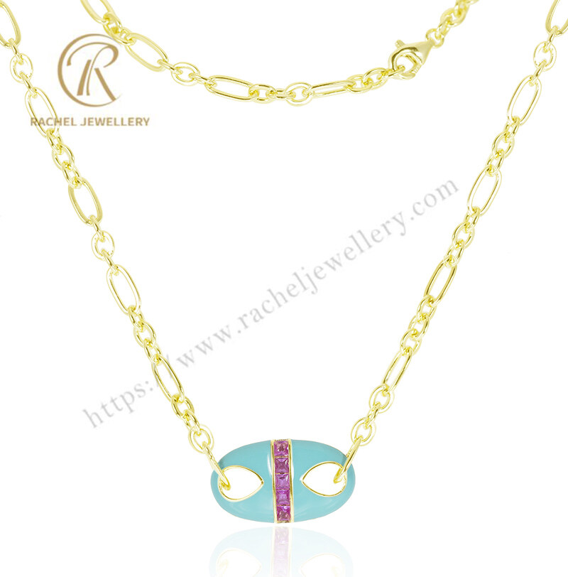 Designer Jewelry Handmade Genuine Enamel Necklace Gemstone 925 Sterling Silver Necklace for Women Gold Plated Necklace