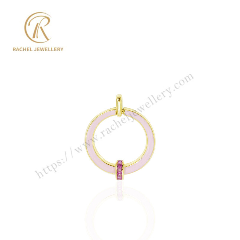 Enamel Jewelry Pure 925 Sterling Silver Colorful Designer Charms Necklace Round Pendant Pink Enamel Circle Necklace