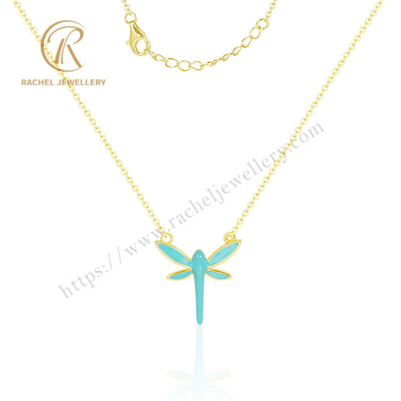 Dragonfly Shape Green Enamel Color Custom Silver Jewellery Manufacturer Necklace