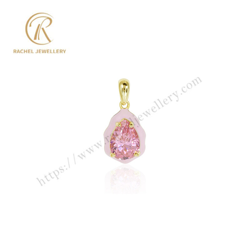 Rose Gold Plated Pink Pear Zircon Matching Enamel Color Fashional Style Summer Jewellery Pendant