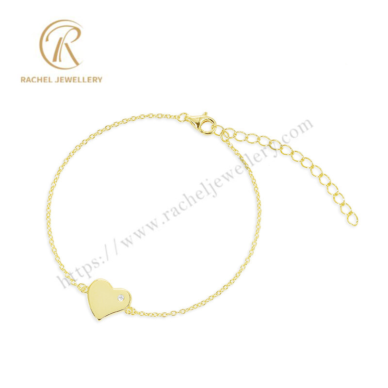 Heart Shape Pure 925 Silver Sterling Jewellery Hot Sale Simple Gold Plated Bracelet