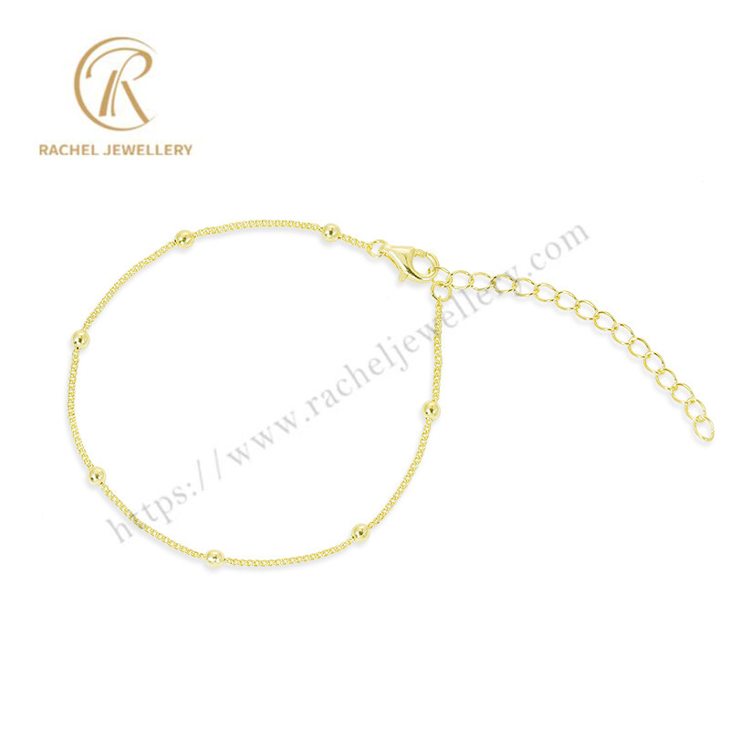 Beads Chain Plain Model Sterling 925 Silver Jewellery Fashionable Gold Plated Bracelet