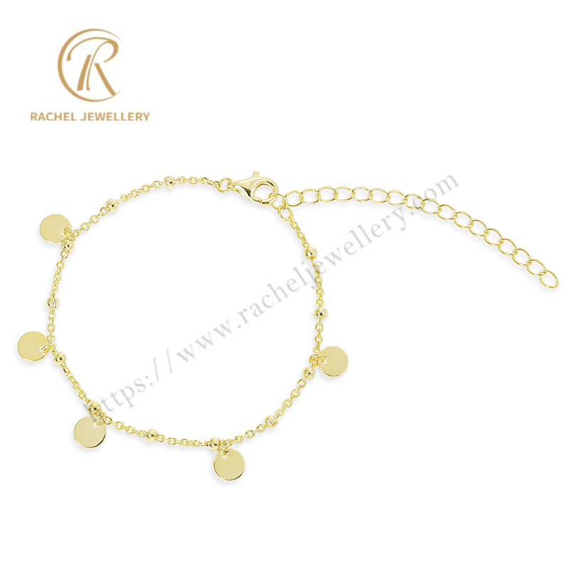 Small Round Charms Plain Fashion Pure 925 Silver 14k Gold Plated Bracelet