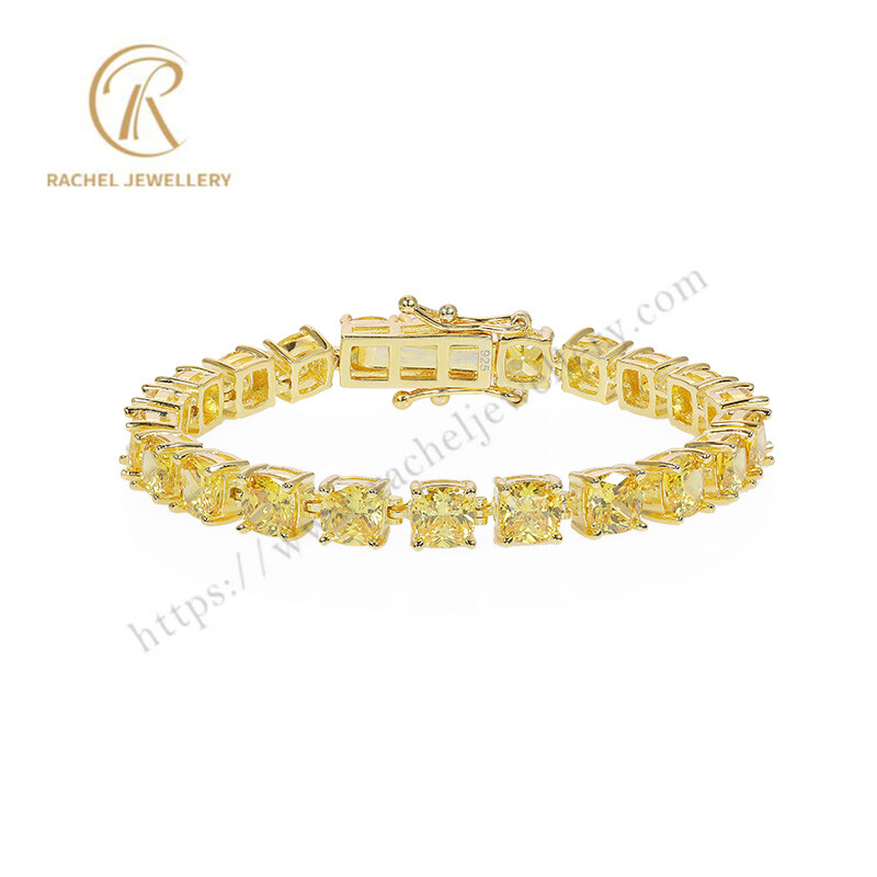 High level Golden Sparkle Zircon Pure 92.5% Silver Hot Style Tennis Bracelet for Women