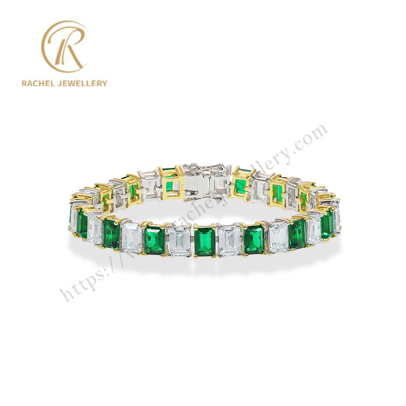 OEM Manufacturer Two Tone Plated Emerald Green AAA White CZ Tennis Bracelet