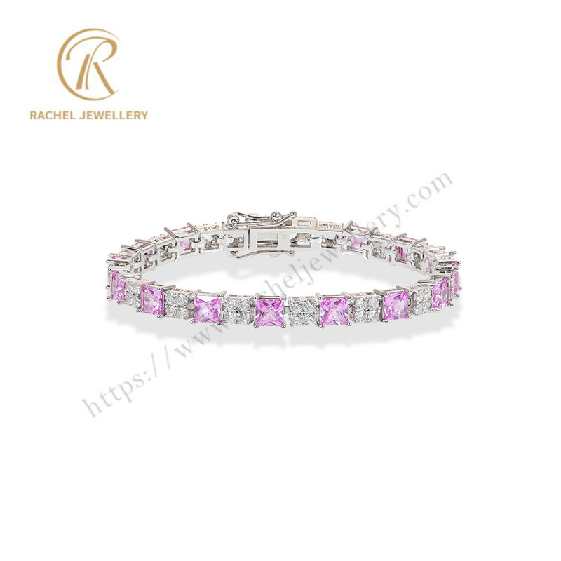 Lovely Pink White High Level Gemstone CZ 925 Silver Hot Sale OEM Bracelet