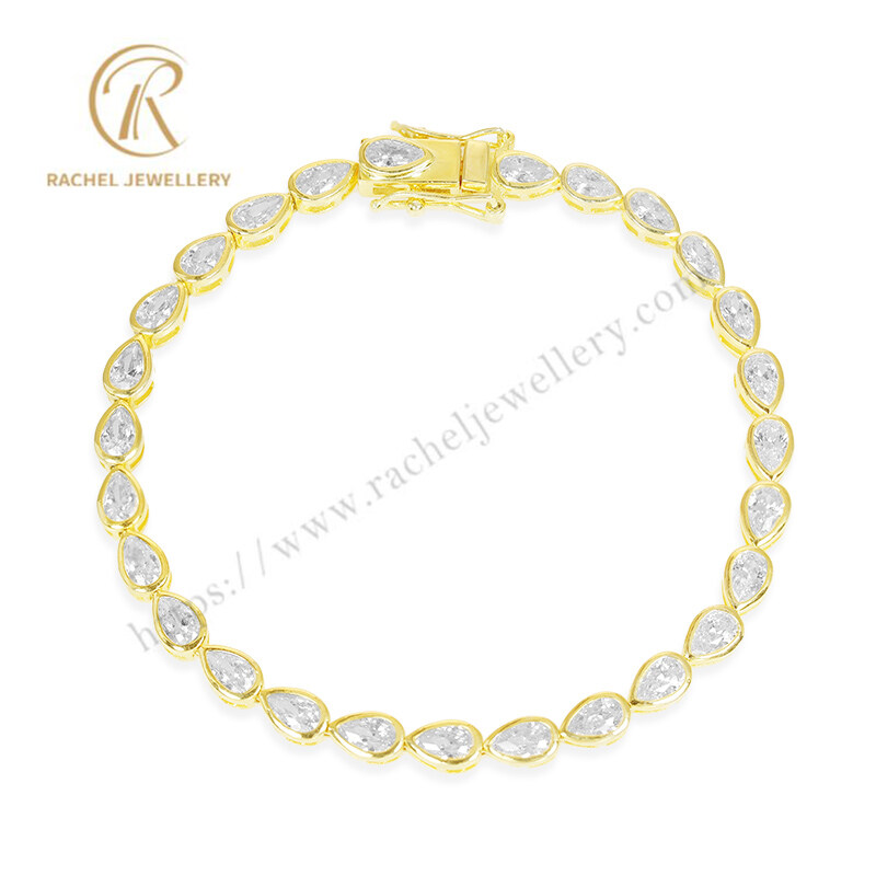 Pear Water Drop Shape White Zircon Purity Silver 925 Sterling Jewelry Wholesale Bracelet