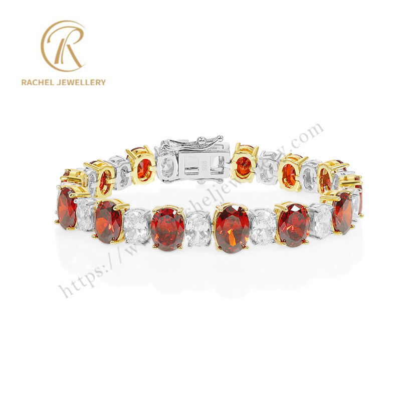 Garnet White Zircon High Quality Two Tone Plated Original Silver Jewelry Design Bracelet