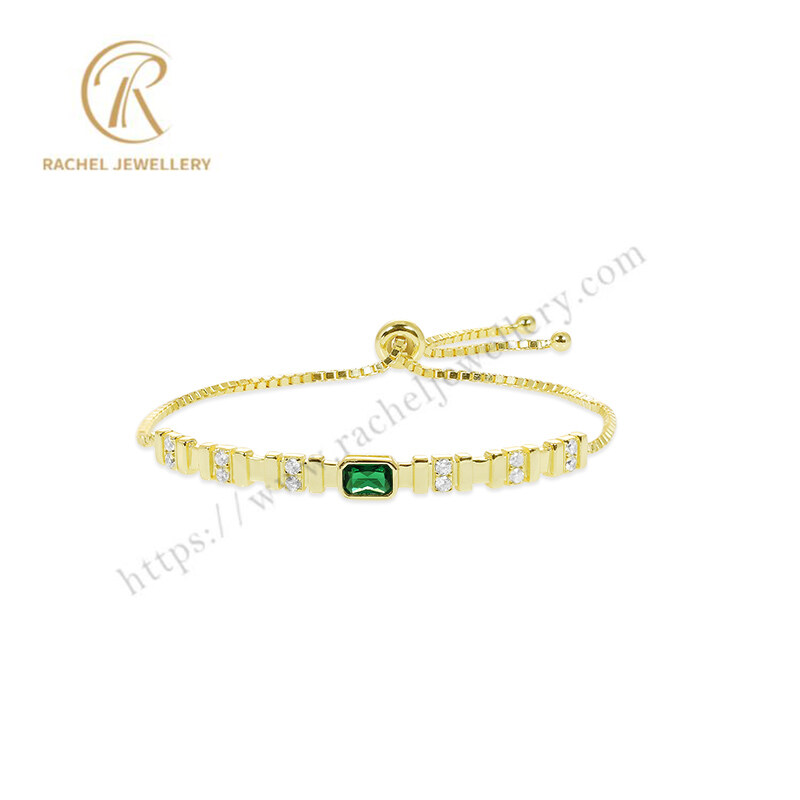 Green White Zirconia Wholesale Sterling Jewellery Silver Adjustable Fashion Bracelet