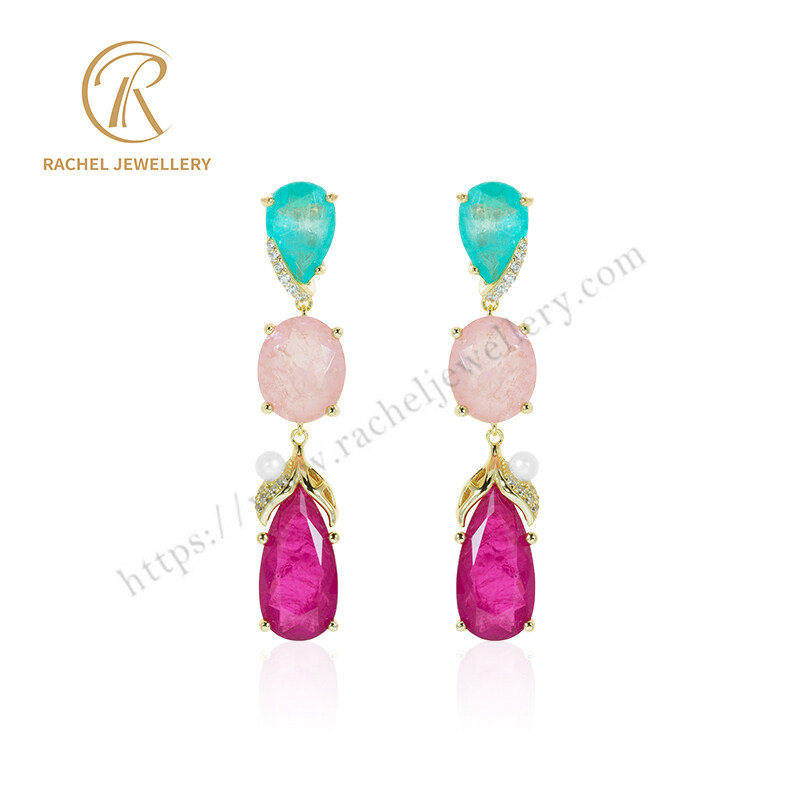 Semi Precious Gemstone Natural Pearl White CZ Luxury 925 Silver Earrings