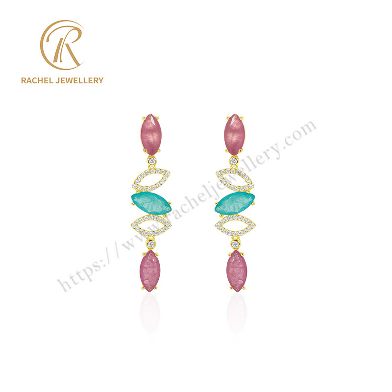 Marquise Pink Green Gemstone White CZ Trendy Styles Jewellery Wholesale Earrings for Winter