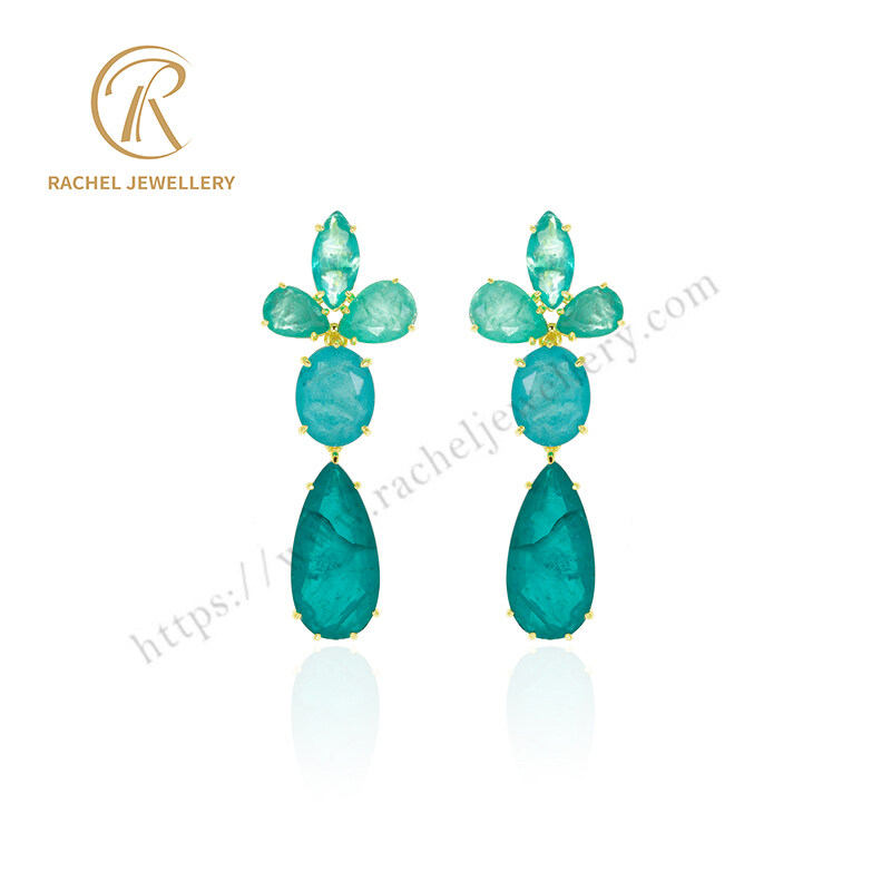 Multi Shapes Oval Marquise Pear Green Precious Stones 925 Silver Earrings for Wholesale