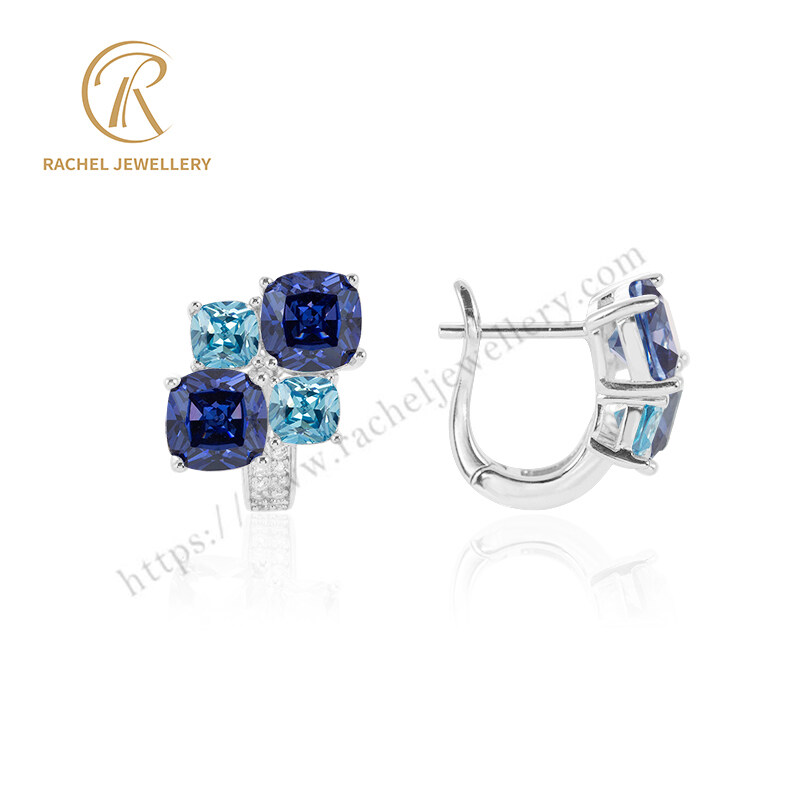 Blue Tanzanite White Stones Original Jewelry Factory English Lock 925 Sterling Earrings