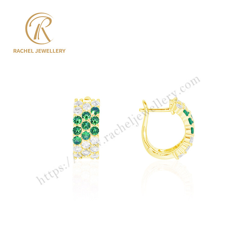 Wholesale Green White CZ Stylish Design Silver Jewelry Manufacturer 925 Rose Gold Plated Earrings