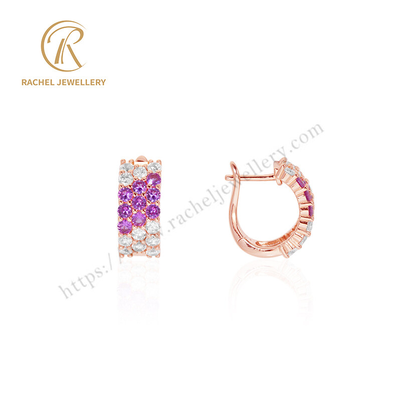 Ruby White CZ High End Fashion Design Silver Jewelry Manufacturer 925 Rose Gold Plated Earrings