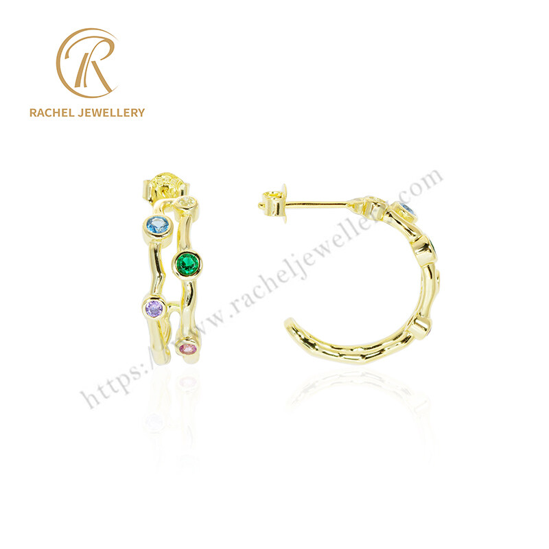 Simple Two Lines Colorful Zircon Jewelry Original Factory 925 Silver Stud Earrings for Wholesale