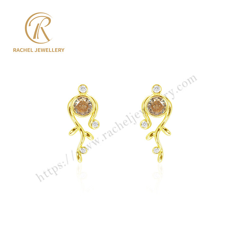 Original Style Silver Jewelry Factory Dark Champagne White CZ Fashion 925 Earrings for Sale