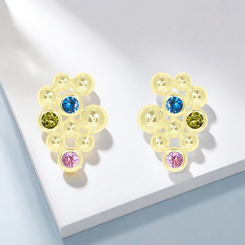 Colored zirconium earrings; Bubble stud earrings; Gold earrings; Simple earring design; Women's stud earrings; OEM custom-made earrings; 925 Silver ear rings; Electroplated earrings;
