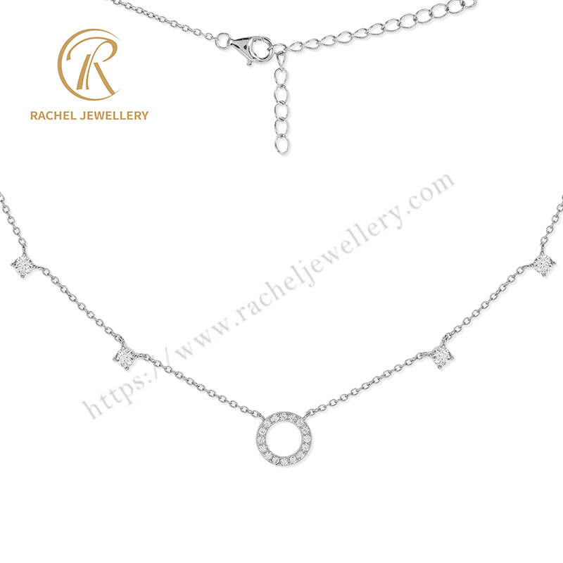 Circle Charm 925 Silver Necklace with CZ Stars