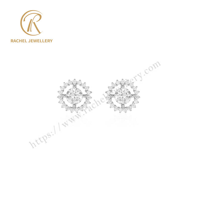 Dainty Round CZ Stud Earrings in Rhodium-Plated 925 Silver