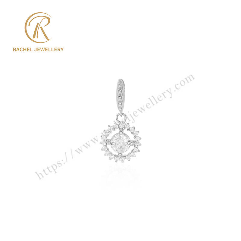 Elegant Round CZ Pendant in Rhodium-Plated Sterling Silver