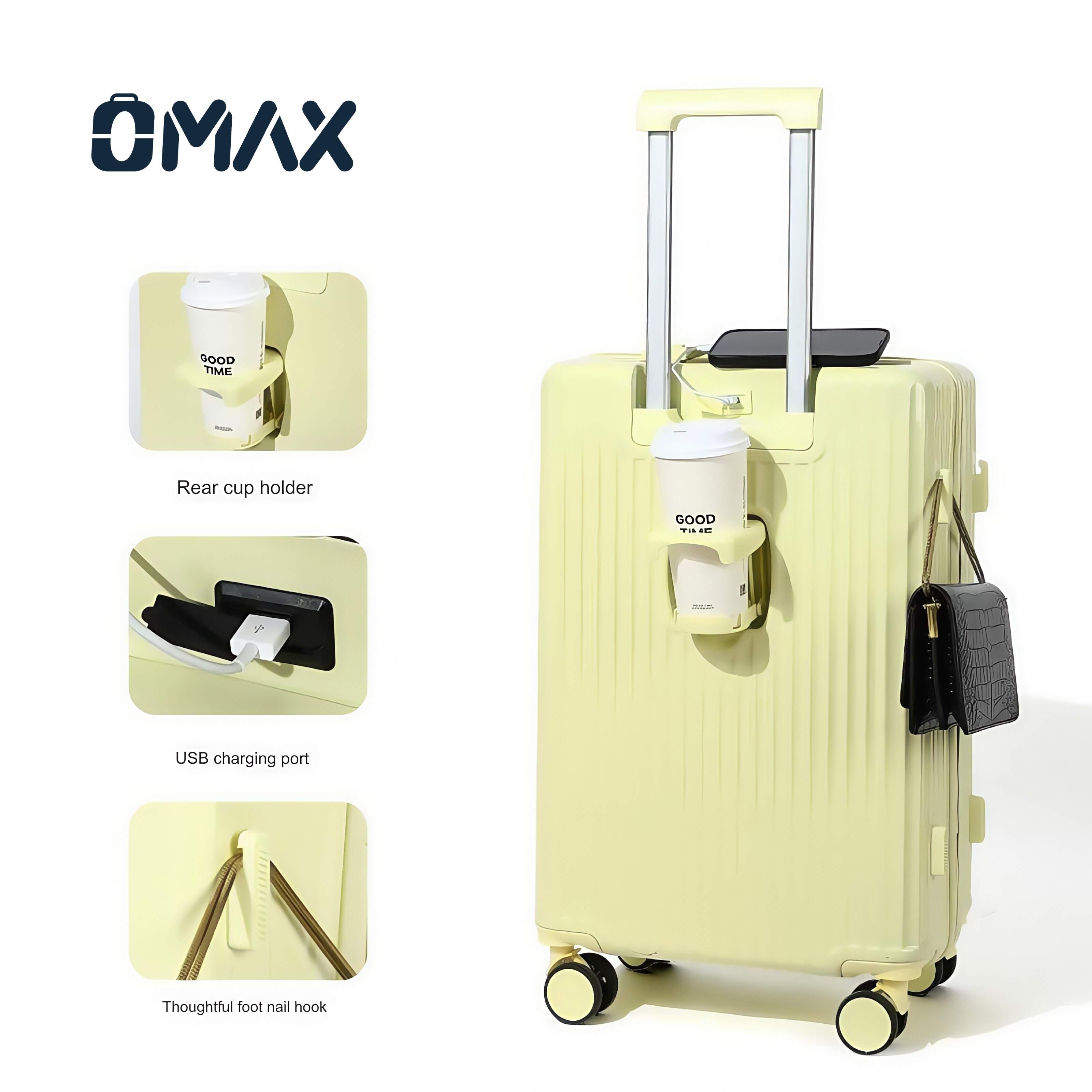 quiet spinner luggage, USB charging travel case, TSA-approved suitcase set, ABS hardside luggage, multifunctional spinner wheels, travel luggage with cup holder, lightweight suitcase with password lock, durable travel luggage sets, business leisure suitcase, waterproof luggage sets