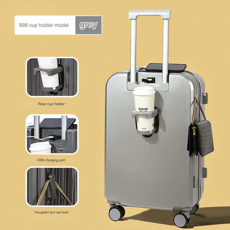 wholesale ABS luggage, durable carry-on suitcases, lightweight spinner luggage, waterproof travel bags, TSA lock luggage sets, OEM travel suitcases, modern trolley luggage, USB charging suitcase, cup holder luggage, unisex luggage sets