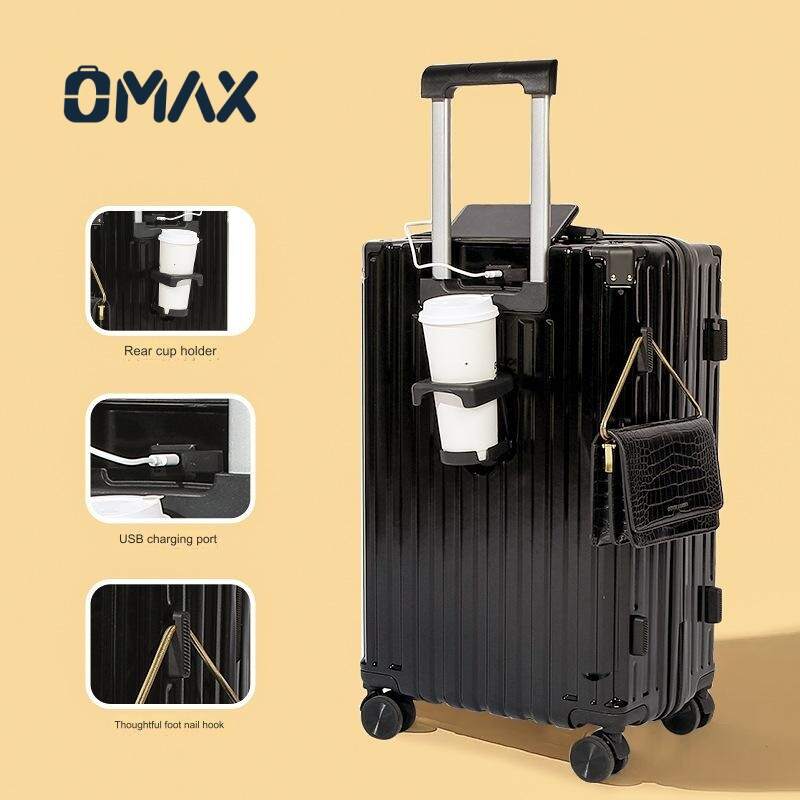 OMAX Expandable ABS Hardside Suitcase with USB Port & Cup Holder | Lightweight Travel Luggage for Business & Leisure