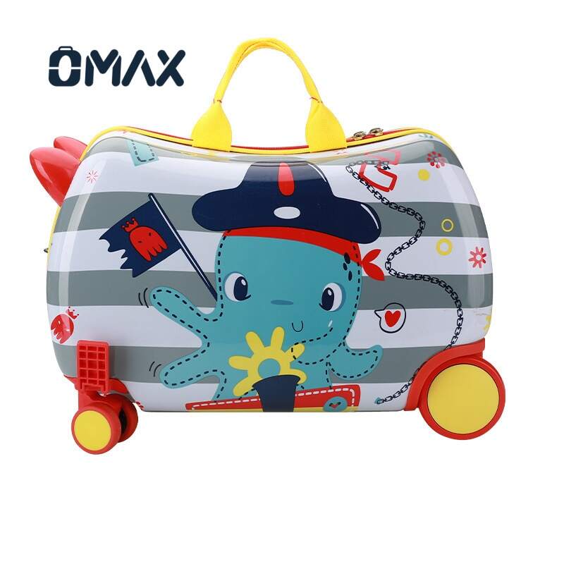 kids ride-on luggage, cartoon carry-on suitcase, waterproof spinner luggage, children's travel suitcase with lock, ABS/PC childrens luggage, lightweight kids suitcase, portable ride-on trolley, childrens sitting luggage, travel luggage for 3-12 year olds, secure spinner suitcase for kids