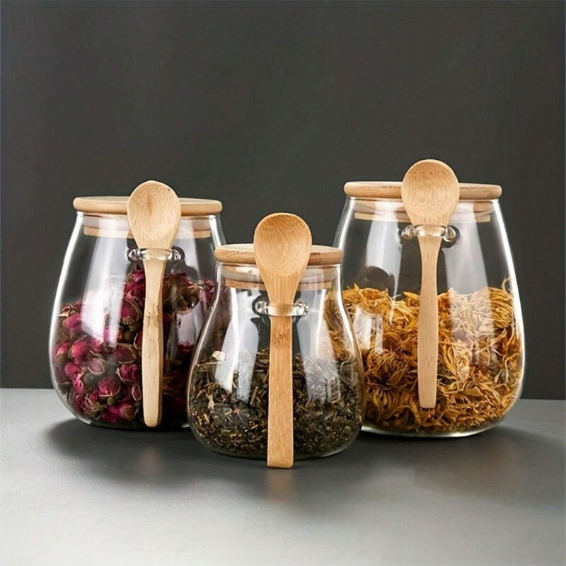 Transparent Glass Mixed Grain Snack Storage Sealed Jar With Spoon Cover Mixed Grain Jar Storage Jar